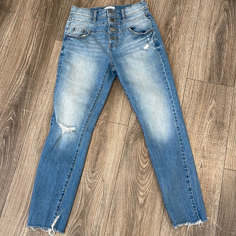 PISTOLA exposed button raw hem skinny jean